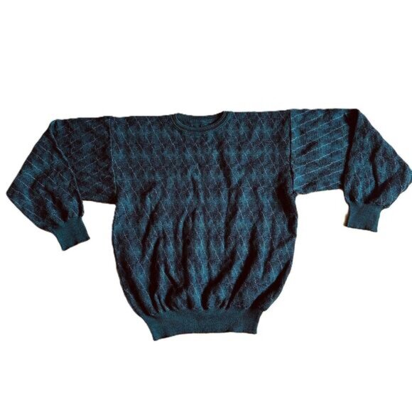 Other - Vintage 90's Mens Argyle Sweater Size M Grandpa Sweater Wool Knit Blue Green